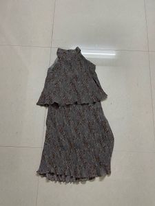Gray Floral Pleated Dress