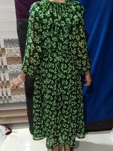 Green Floral Print Long Sleeve Dress