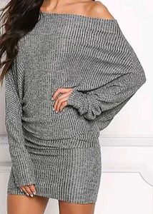 Gray Knit Off-Shoulder Mini Dress
