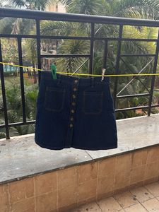 Denim Button-Front Mini Skirt