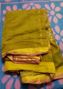 Yellow Saree With Golden Design