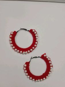 Crochet Earring Red In Colour