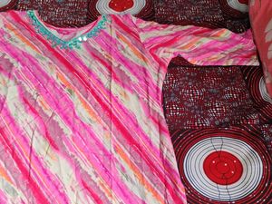 Cotton Kurti With Glass Work Around The Neck