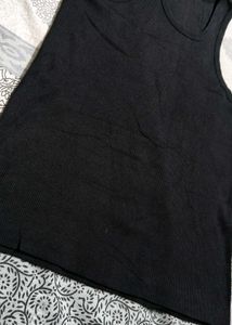 Women Black Ribbed Cotton Tank Top
