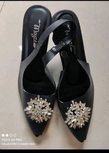 Mayze Black Slingback Heels with Crystal Embellish