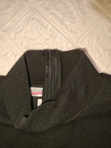 Black Mock Neck Top with Mesh Sleeves