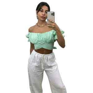 Mint Green Off-Shoulder Crop Top