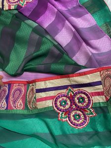 New🔥 Elegant Green N Purple Striped Saree