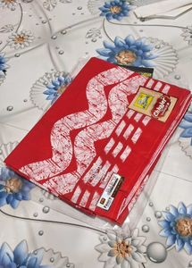 Red & White Batik Saree