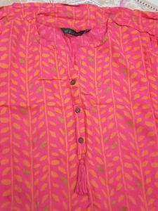 pink and lite yellow avaasa kurti