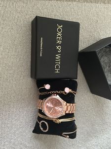 Joker &amp; Witch Rose Gold Tone Watch &amp; Bracelet Set
