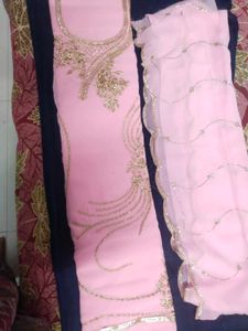 Elegant Pink Dress Material with cut work du