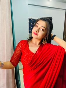 Elegant Red Saree With Stitched Blouse ( Padded)