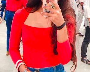 Red Square Neck Top