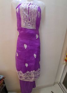 Purple Embroidered Dress Material