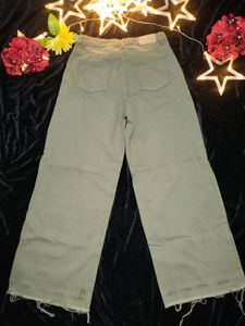 Women Olive Green Zara  High Waist Flared Jeans