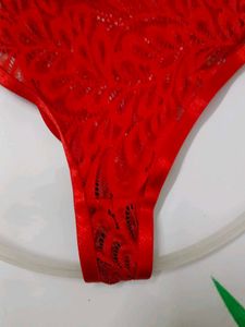 (900)Red Lace Thong with Straps