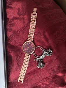 Rose Gold Watch with Earrings Set