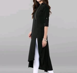 Solid A-line Asymmetrical Kurta with Front Slit