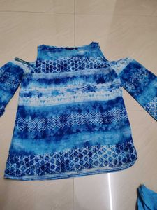 Blue Cold Shoulder Top
