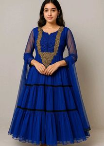 Navi Blue Anarkali Gown With Dupatta