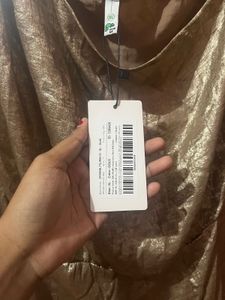 Gold Asymmetrical Neck Midi Slit Dress