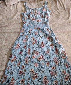 Light Blue A-line Full Length Half Sleeves Dress