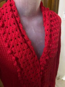 Red Knit Crochet Cardigan