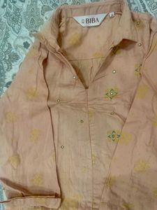 Biba Womens A-line Peach Kurta With Slits