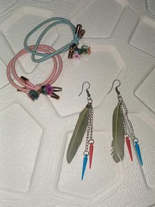 Hair Tie & Feather Earrings