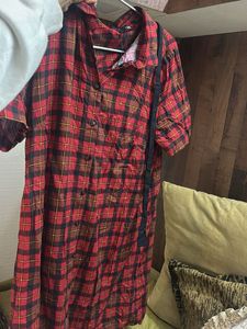 Red Plaid Shirt Dress