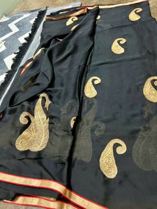 Elegant black golden border and motifs saree