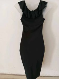 V-NECK RUFFLE MIDI BODYCON