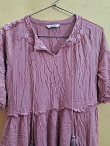 Mauve Embroidered Tassel Mini Dress