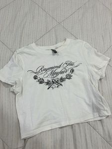 H&M White Graphic Print Crop Top