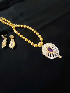 gold plated stone necklace with earrings set