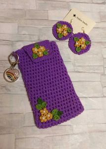 Crochet Mobile Pouch With Matching Earrings