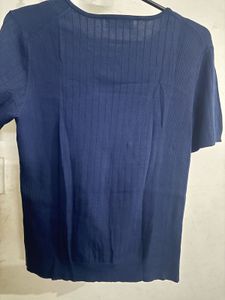 Navy Ribbed Knit Top
