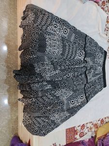 Black And White Printed Long Skirt (Stretchable)