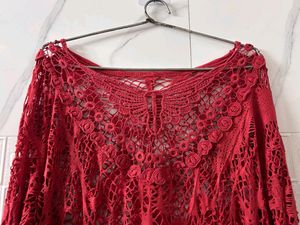 Red Crochet Knit Top
