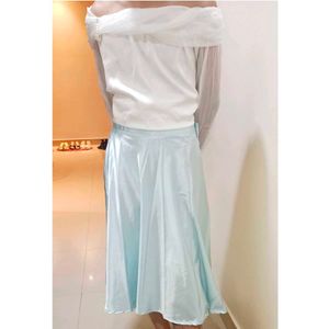 Baby Blue Wraparound Satin Skirt