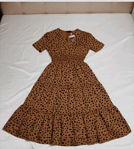 With Tag Brown Spot Tiered Dress