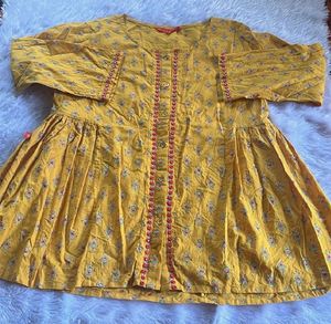 Yellow Floral Button-Down Kurti Top