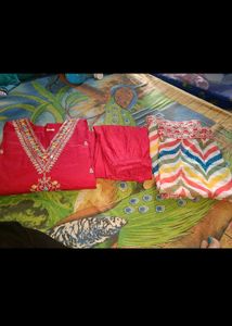 Cotton silk embroidery kurta set with heavy dupatt