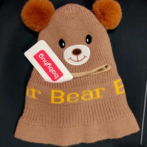Adorable Bear Beanie with Pom Poms