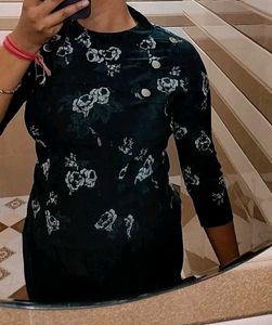 Floral Print Button-Down Black Top