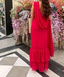 Ready to wear pink georgette saree with flare