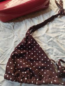 Polka Dot Brown Bikini Top