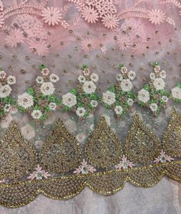 Peach Embroidery Net Sari