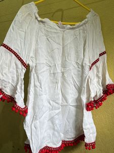 Off Shoulder White And Red Top